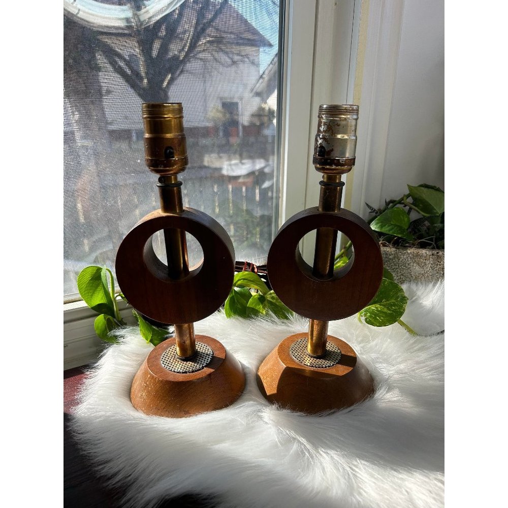 Wooden Lamps Gold MCM 11" Inches Tall Lights Wood Lamps Slightly Damaged - 2 PCS